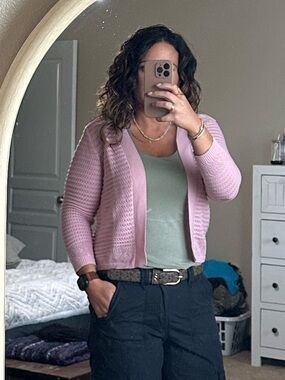 Women's Dusty Pink Open-Weave Cardigan
